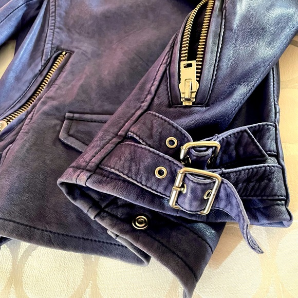 IRO ASHVILLE Cobalt Blue Lamb Leather Biker Moro Jacket zippers & buckles Sz 34 - Picture 6 of 12